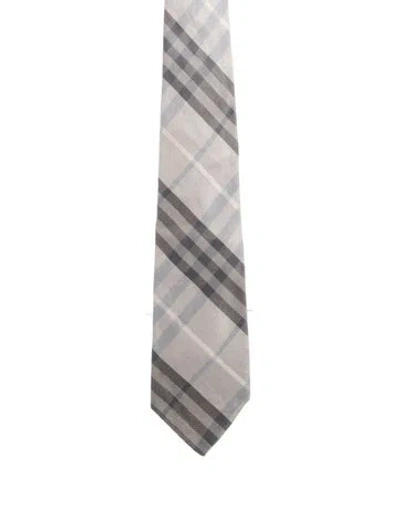 Pre-owned Burberry Linen Blend Grey Patterned Tie In Gray