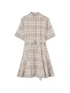 Burberry Short-sleeve Check Linen-blend Belted Mini Shirtdress In Multi