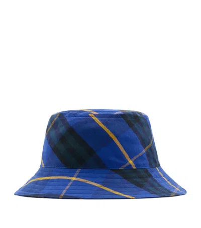 Burberry Check Linen Bucket Hat In Blue