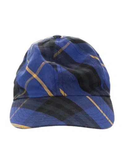 Pre-owned Burberry Linen Check Pattern Baseball Cap W/tags In Blue