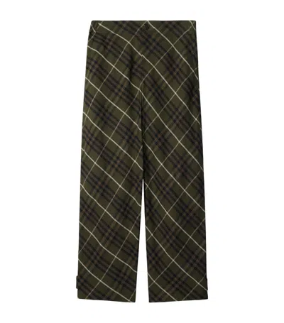 Burberry Linen Check Tailored Trousers In Olive