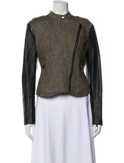 Pre-owned Burberry Linen Colorblock Pattern Biker Jacket W/ Tags In Gray