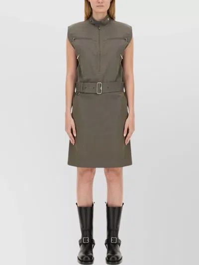 Burberry Linen Dress With Belted Waist And High Collar