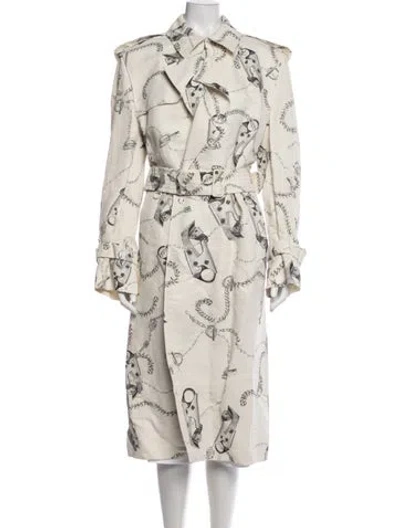 Pre-owned Burberry Linen Graphic Print Trench Coat In Neutrals