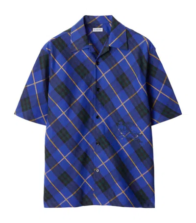 Burberry Linen Oversized Check Shirt In Blue