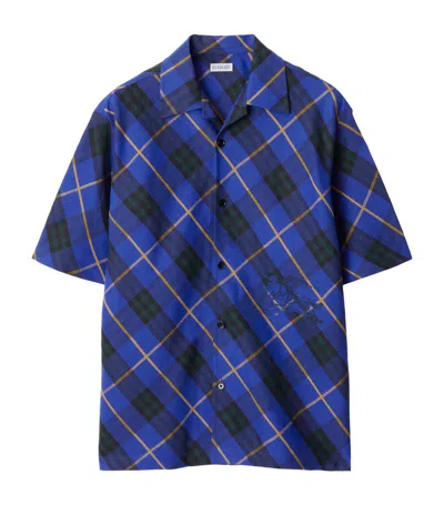 Burberry Linen Oversized Check Shirt In Bright Navy