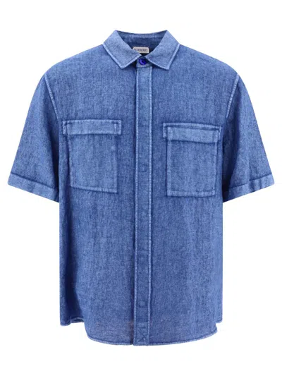 Burberry Linen Shirt In Light Blue