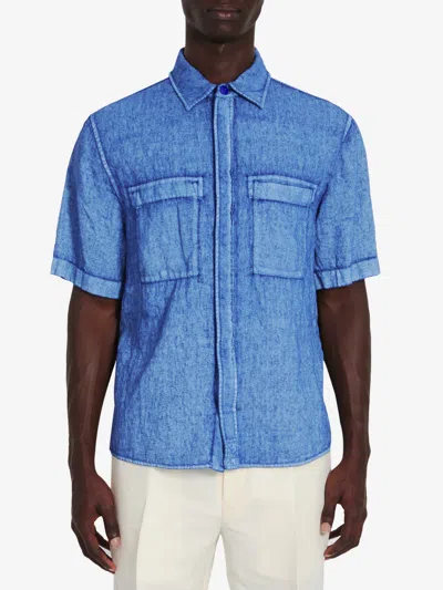 Burberry Linen Shirt In Blue