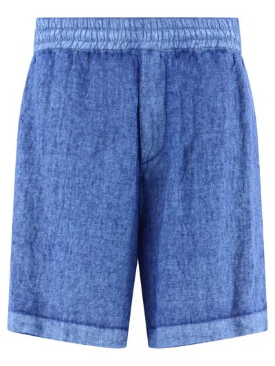 Burberry Linen Shorts With Drawstrings In Blue