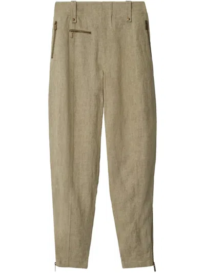 Burberry Linen Trousers In Khaki/milk