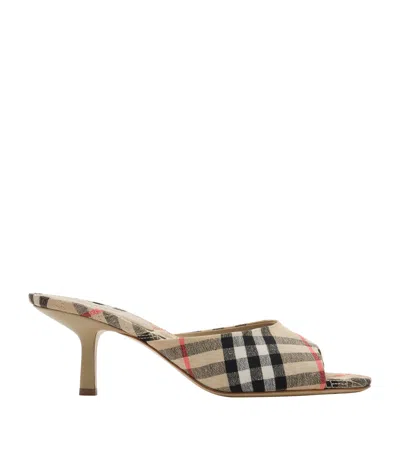 Burberry Linen-blend Check Mews Mules 65 In Multi