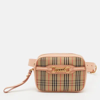 Pre-owned Burberry Link Peach/beige 1983 Knight Check Fabric And Leather Bum Belt Bag In Orange