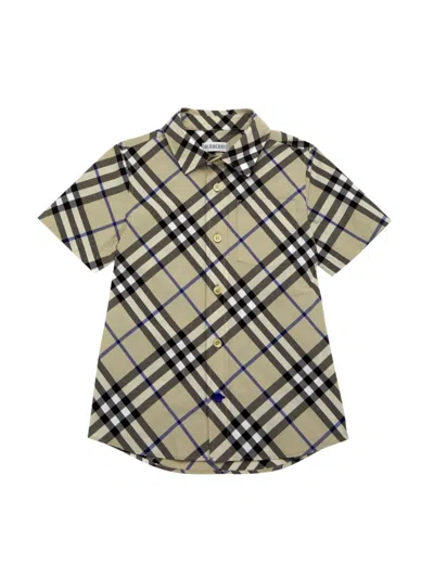 Burberry Kids' Little Boy's & Boy's Check Short-sleeve Shirt In Pale Green Check