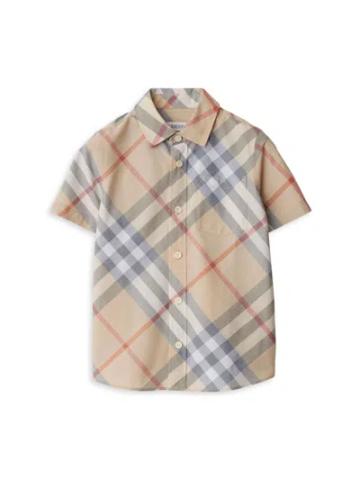 Burberry Little Boy's & Boy's Check Short-sleeve Shirt In Pale Stone Check
