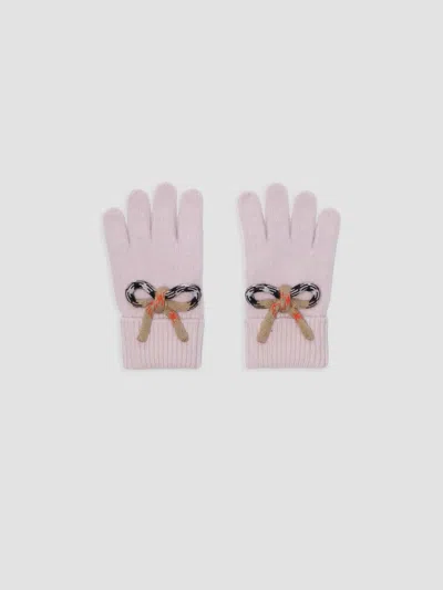 Burberry Little Girl's & Girl's Check Bow Wool-cashmere Gloves In Bouquet Pink