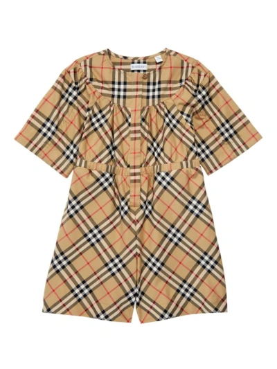 Burberry Little Girl's & Girl's Gigi Check Gathered Romper In Archive Beige Check