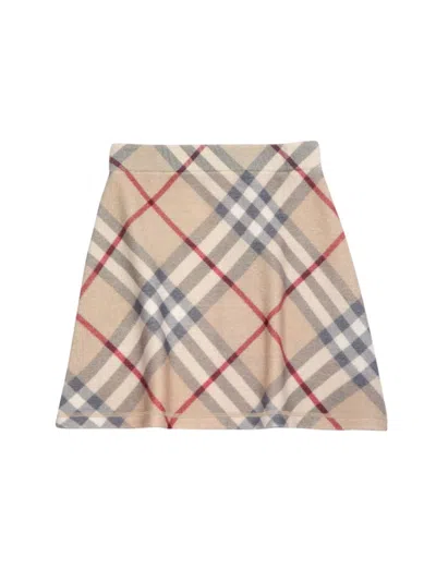 Burberry Little Girl's & Girl's Laura Check Wool Knit Skirt In Pale Stone Check