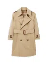 Burberry Kids' Pleat Detail Hooded Trench Coat In Honey