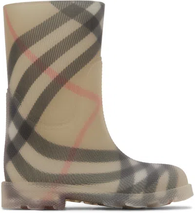 BURBERRY LITTLE KIDS BEIGE CHECK RUBBER MARSH BOOTS