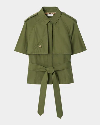 Burberry Liv Belted Short-sleeve Trench Shirt In Green