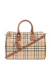Burberry Checked Zipped Bowling Tote Bag In Brown