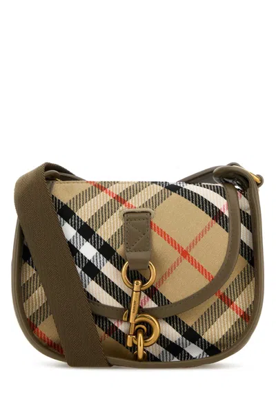 Burberry Embroidered Canvas Mini Messenger B Clip Crossbody Bag In Brown