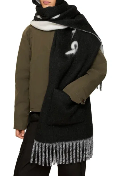 Burberry Logo Alpaca & Wool Blend Hooded Scarf In Black