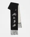 Burberry Logo Alpaca-blend Reversible Scarf With Chunky Fringe In Black