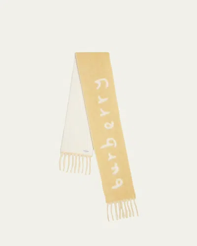 Burberry Logo Alpaca-blend Reversible Scarf With Chunky Fringe In Neutral