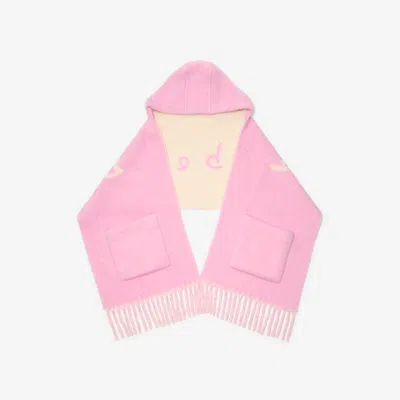Burberry Logo Alpaca Wool Blend Hooded Scarf In Pink