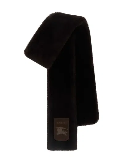 Burberry Logo-appliqué Shearling Scarf In Black
