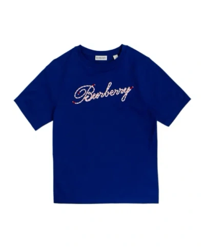 Burberry Kids Blue Logo T-shirt In Knight
