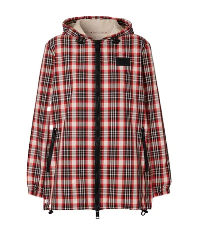 Burberry Logo Appliqué Tartan Parka Jacket In Multi