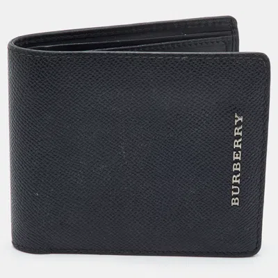 Pre-owned Burberry Logo Black Pebbled Leather Bifold Wallet