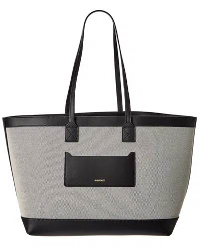 Burberry Logo Canvas & Leather Tote In Black