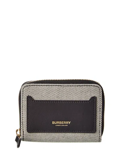 Burberry Logo Canvas & Leather Zip Around Wallet In Black