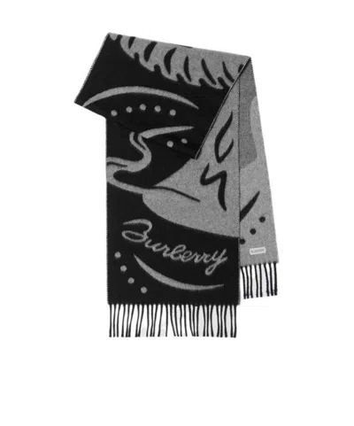Burberry Logo Cashmere Scarf In Black