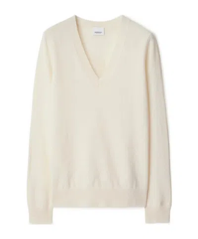 Burberry Logo Cashmere Sweater In White