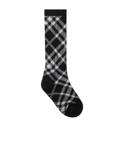 Burberry Logo Checked Socks In Black