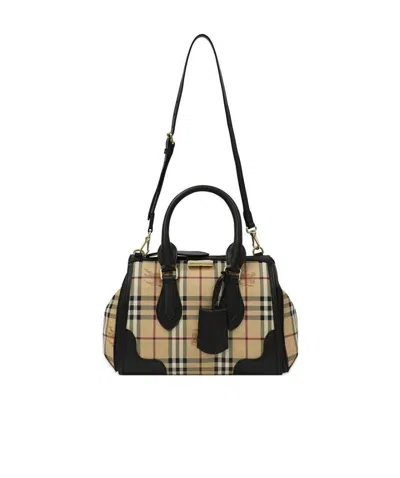Burberry Logo Checkered Handbag In Black