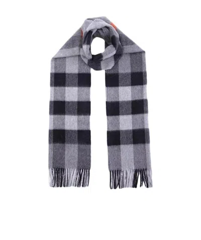 Burberry Logo Checkered Scarf In Gray