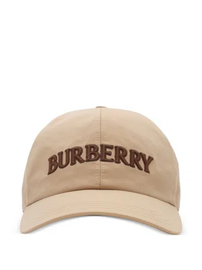 Burberry Logo Cotton Baseball Cap In Brown