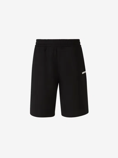 Burberry Logo Cotton Bermuda Shorts In Black
