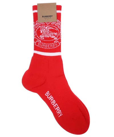 Burberry Logo Cotton Blend Socks In Red
