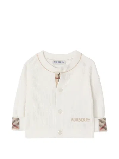 Burberry Babies' Logo Cotton Cardigan In White