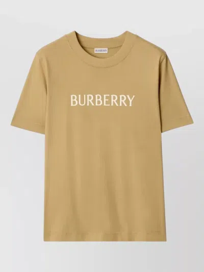 Burberry Logo Cotton Crew Neck T Shirt In Brown