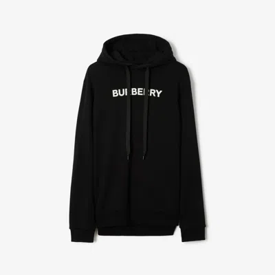 Burberry Logo Cotton Hoodie In Black