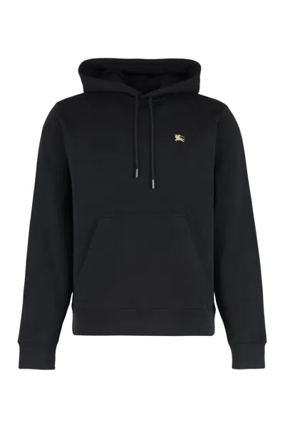Burberry Logo Cotton Hoodie In Black