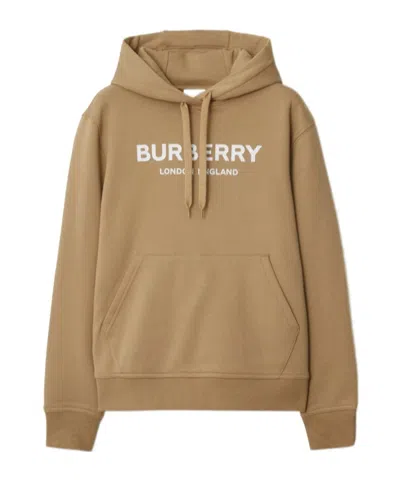Burberry Logo Cotton Hoodie In Brown