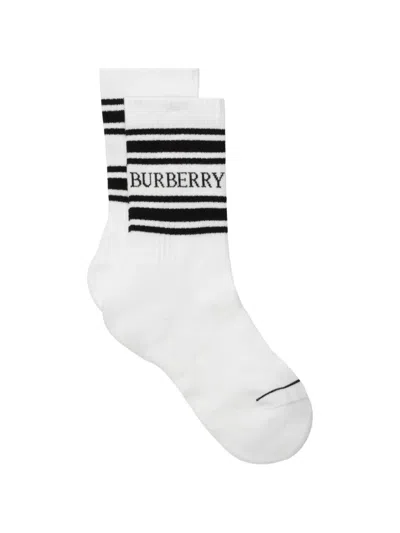 Burberry Logo Cotton Nylon Socks In White